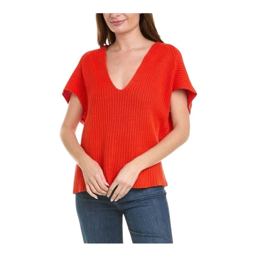 Cabi Ruby Pullover Knit Minimalist V-Neck Chunky Sweater